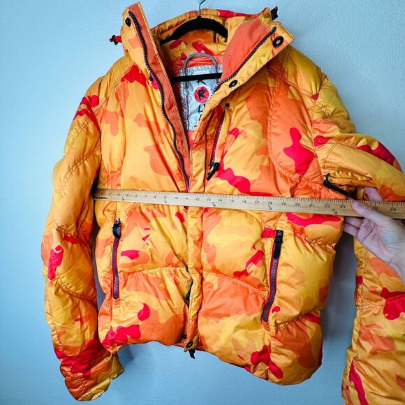 Kru St. Moritz Yellow Pink Orange Camo Front Button Zip Long Sleeve Hood Jacket - Picture 16 of 16